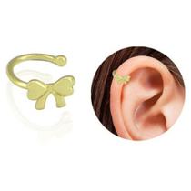 Piercing Fake De Orelha Com Lacinho PRI Style Folheado A Ouro 18K Antialérgico - BSPRI5062
