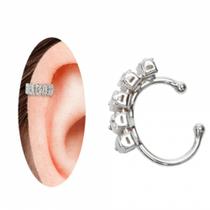 Piercing Fake De Orelha Em Zircônia PRI Style Folheado A Prata Antialérgico BSPRI5296 P