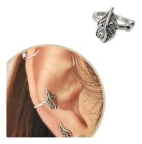 Piercing Fake Pressão em Prata 925 Folha Envelhecido Ear Hook