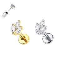 Piercing Folha Brilhantes Sem Rosca Titânio G23 Ouro PVD Cor:DouradoTamanho:6mm (P)