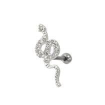 Piercing Furo Trágus Prata 925 Reto Cobra Cobrinha Cravejada