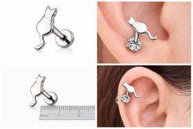 Piercing Gatinho Prata, Titanio ASTM F-136, Polido, Rosca Interna ,fundo plano Tam: 1.2mm x 6mm x 5mm x 4mm