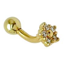 Piercing Hook Trágus Cartilagem Flor Pedra Ouro 18K 03602 k040