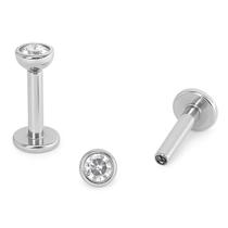 Piercing Labret Aço Cirúrgico Ponto de Luz com Zircônias Rosca Interna