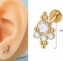 Piercing labret cluster aço cirúrgico folheado a ouro pvd 6mm