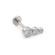 Piercing Labret Cluster em Titânio com 3 Zircônias Rosca Interna