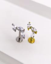 Piercing Labret com 3 Folhas de Zircônia Navet - Titânio - Joia para Perfurações Auriculares