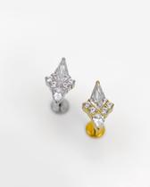 Piercing Labret com Losango de Zircônias em Titânio - Joia para Perfurações Auriculares