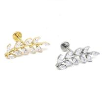Piercing Labret Folha Raminho em Titânio com Zircônias Rosca Interna Piercing Labret Folha Raminho em Titânio com Zircônias Rosca Interna