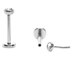 Piercing Labret Pin Push Aço Cirúrgico com Zircônias Cravejadas