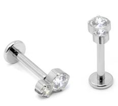 Piercing Labret Pin Push Mini Cluster Aço Cirúrgico 2 Pedras Zircônias