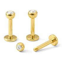 Piercing Labret Ponto de Luz Titânio com Pedra Dourado