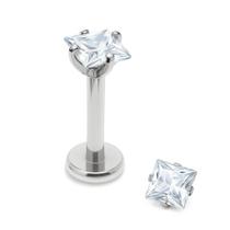 Piercing Labret Quadrado Aço Cirúrgico com Pedras Zircônias