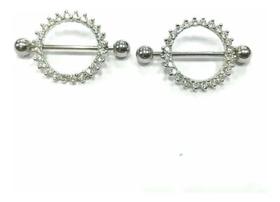Piercing Mamilo Aço Cirúrgico Cravejado De Zircônias Piercing Mamilo Aço Cirúrgico Cravejado De Zircônias