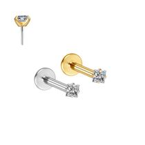Piercing Mini Pedra Quadrada Sem Rosca Aço Cirúrgico Ouro PVD CorDouradoTamanho6mm P