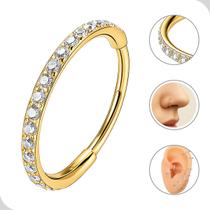 Piercing nariz e orelha articulado dourado 10mm com strass