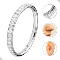 Piercing nariz e orelha articulado prateado 12mm com strass