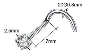 Piercing Nariz Nostril Aço Pedra Zirconia 3mm Pt De Luz