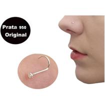 Piercing Nariz Nostril Pedrinha Branca Prata 950