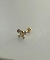 Piercing Orelha Tragus Borboleta Com Zirconia Em Ouro 18k Piercing Orelha Tragus Borboleta Com Zirconia Em Ouro 18k