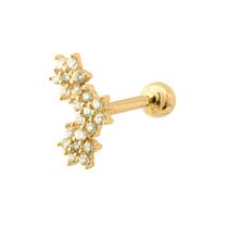 Piercing Orelha Tragus Cartilagem Ouro 18k 3 Flores Zircônia PC0321