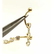 Piercing Ouro 18k Amarelo Umbigo Corpo Com 3 Coraçao com Pedra Branca 203K097 Piercing Ouro 18k Amarelo Umbigo Corpo Com 3 Coraçao com Pedra Branca 203K097