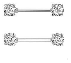 Piercing Para Mamilo Prata Pedra Zirconia Flor Coração Par Piercing Para Mamilo Prata Pedra Zirconia Flor Coração Par