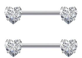 Piercing Para Mamilo Prata Pedra Zirconia Flor Coração Par