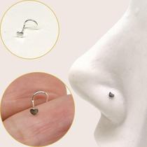 Piercing Para Nariz Nostril Formato Coração Prata 925