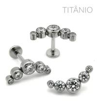 Piercing Para Orelha Cluster Com Pedra Titânio