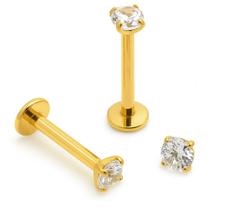 Piercing Ponto de Luz Titânio Dourado com Zircônias Rosca Interna