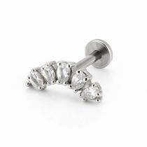 Piercing Prata 925 Curvado Com Gotas De Zircônia Base Reta Piercing Prata 925 Curvado Com Gotas De Zircônia Base Reta