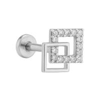 Piercing Prata 925 Legítima Quadrado Duplo Cravejado