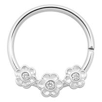 Piercing Prata 925 Septo Flores Com Zircônia
