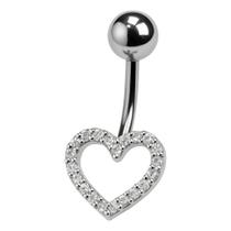 Piercing Prata 925 Umbigo Coração Zircônia Branca 1,4cm
