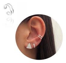Piercing Pressão Fake Orelha Ear Em Prata 925 Maciça 2 Fios - Cute Prata e Ouro