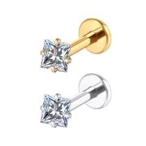 Piercing Quadrado Rosca Interna Aço Cirúrgico Ouro PVD Cor:DouradoTamanho:6mm (P)