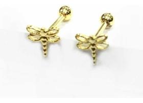 Piercing Reto Libélula Aço Cirúrgico Banhado A Ouro 18k