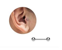 Piercing Reto Prateado Orelha Cartilagem Tragus 15Mm