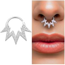 Piercing septo com pontas cravejado com zircônias prata 925 Piercing septo com pontas cravejado com zircônias prata 925