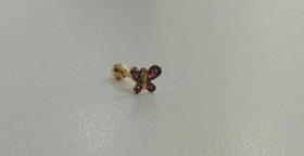 Piercing Tragus Borboleta C/ Zirconia Vermelha Em Ouro 18k