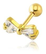 Piercing Tragus Cartilagem Dourado Pedra Zirconia Lacinho