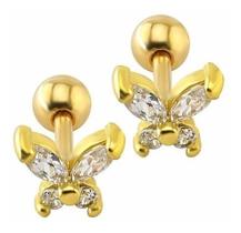 Piercing Tragus Dourado Cartilagem Pedra Mini Borboleta 6mm Piercing Tragus Dourado Cartilagem Pedra Mini Borboleta 6mm