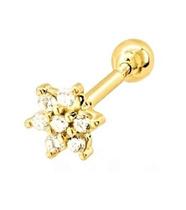 Piercing Tragus Flor de Lotus Cravejado Cartilagem em Ouro 18k