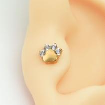 Piercing Trágus Labret de Patinha Cravejado em Titânio PVD Gold 6mm