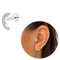 Piercing Tragus Lua cravejado zircônias rosca interna prata