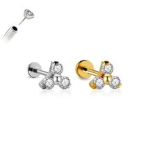 Piercing Trinity Aço Cirúrgico Zircônia Push Pin 1,2mm Cor:DouradoTamanho:6mm (P)