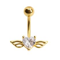 Piercing Umbigo Aço Cirúrgico Asa Dourado Coração Zircônias Piercing Umbigo Aço Cirúrgico Asa Dourado Coração Zircônias