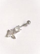 Piercing umbigo aço cirúrgico coração alado zirconia