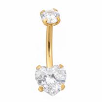 Piercing Umbigo Aço Cirúrgico PVD Dourado Coração com Zircônias Piercing Umbigo Aço Cirúrgico PVD Dourado Coração com Zircônias